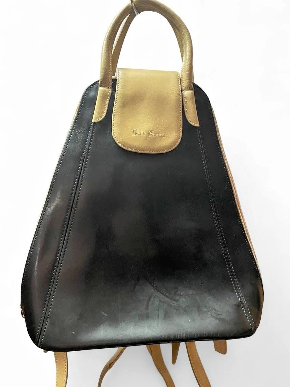 Bella Donna Structured Leather-Look Backpack in Black & Brown